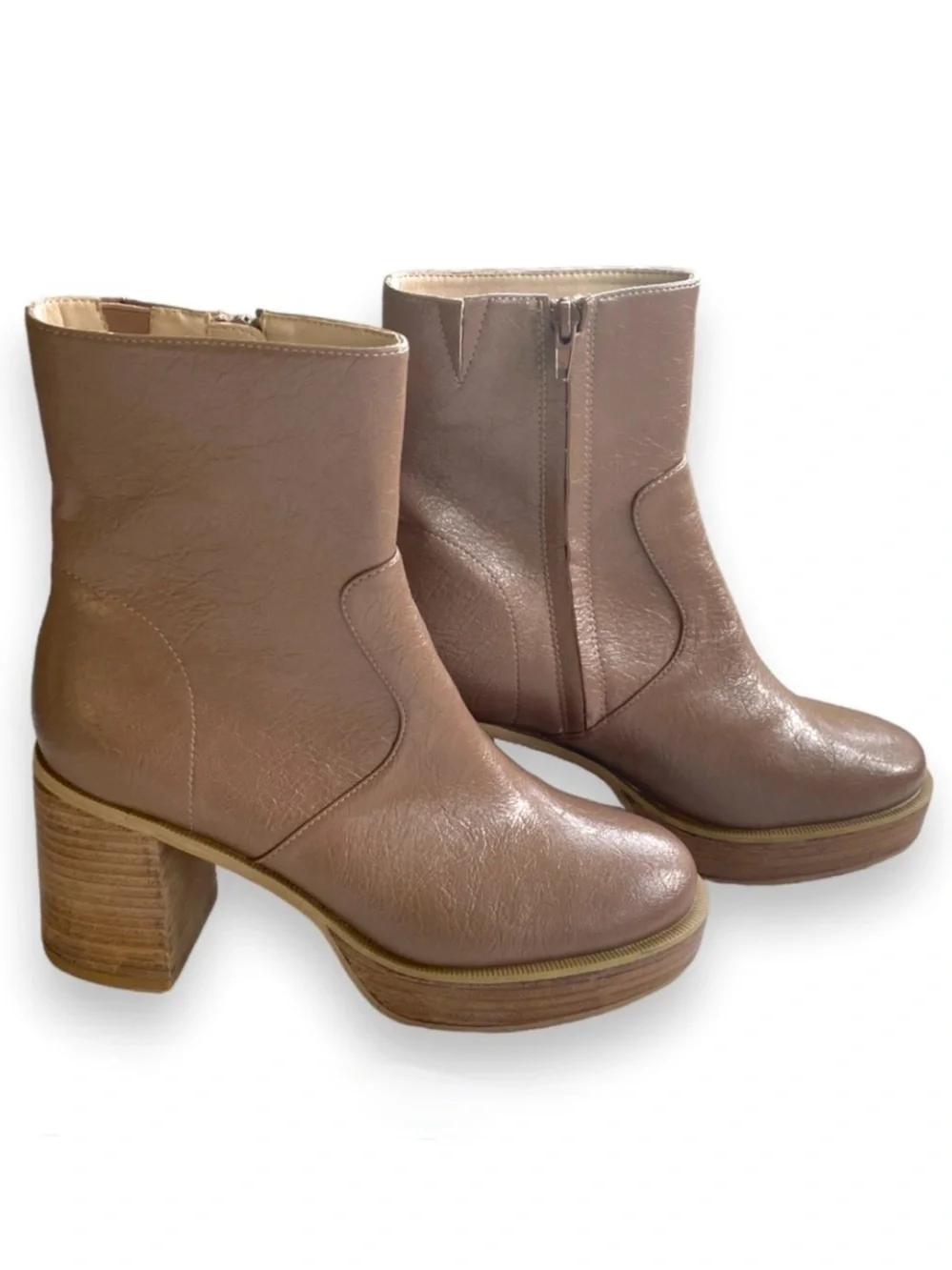 Oasis Society Chunky Platform Ankle Boots Mauve Tan Block Heel Booties Size 9